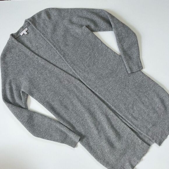 Minnie Rose 100% Cashmere Ribbed Cardigan Grey Small - Picture 1 of 7